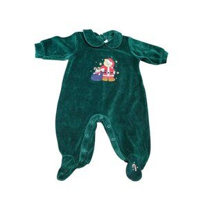Vintage Talbots Kids Green Velour Christmas Teddy Bear Onesie 3M